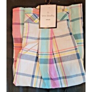 Vera Bradley Pastel Plaid Full Apron 100% Cotton Coral Stripe 32 Inch Length NWT